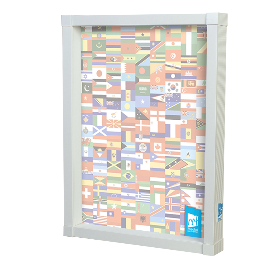 medal in frame backboard flags